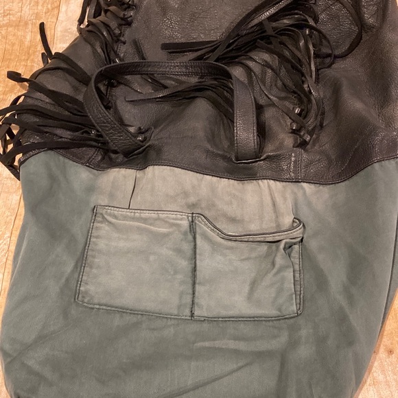 Monserat De Lucca Brizna Shopper Fringe Tote Bag Shoulder Purse Dark Green - Picture 12 of 16